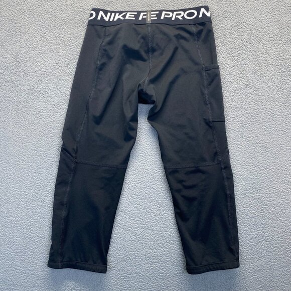Boys Nike Dri Fit 3/4‎ Running Compression Tights Size Medium Black,Pocket - Picture 9 of 12